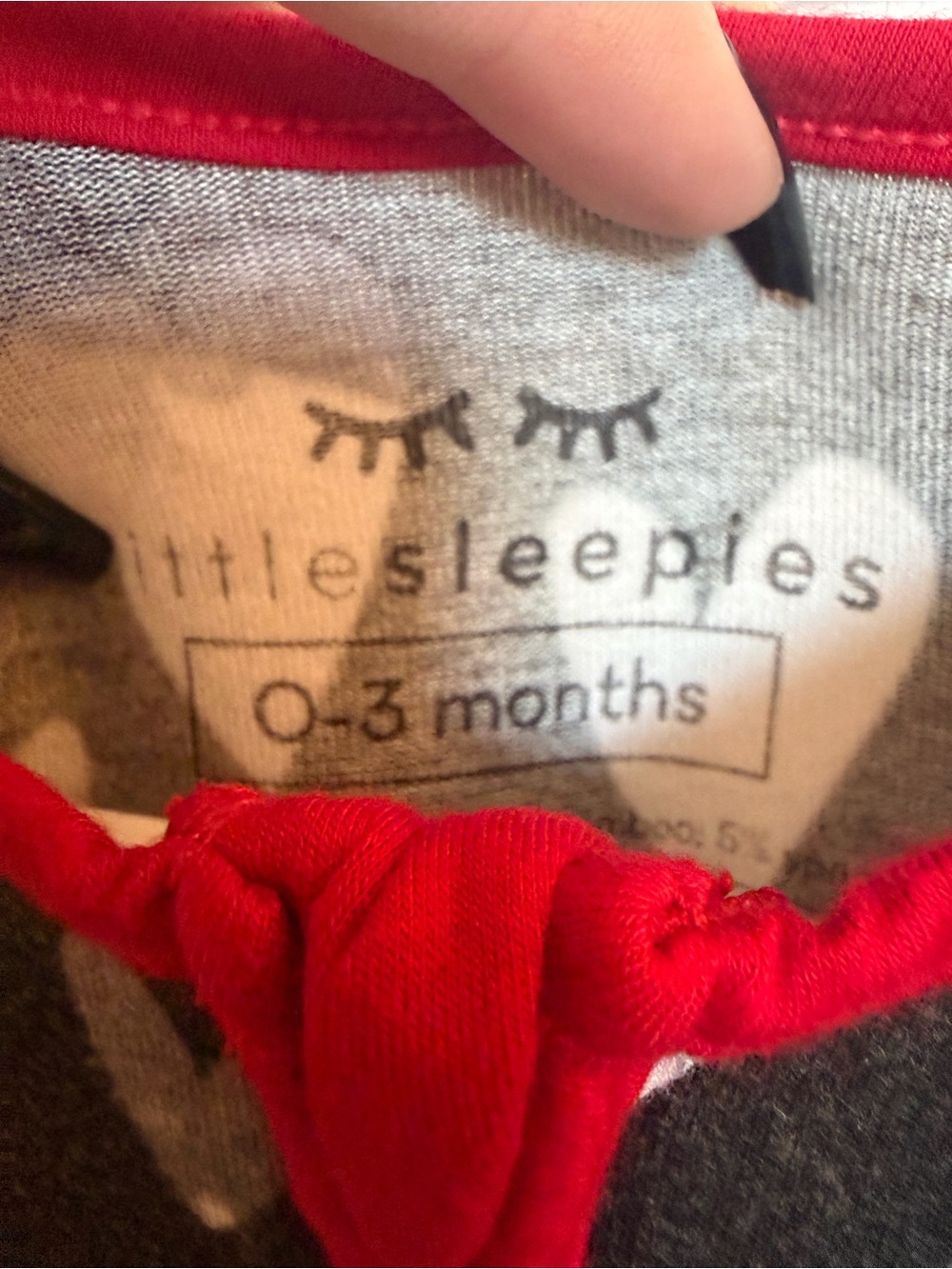 Little Sleepies Black Heart Print Footie with Red Trim - Picture 3 of 3